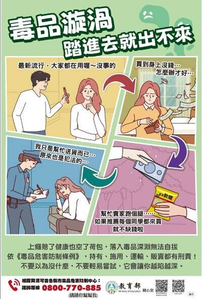 有關轉知：教育部製作114年防制學生藥物濫用電子文宣，請親師協助宣導運用。圖片